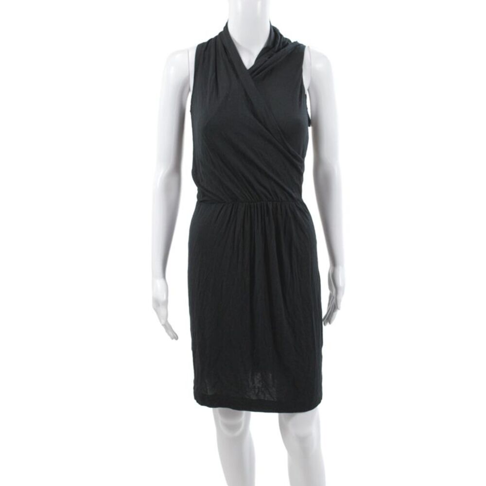 Theory Women Wrap Dress Sleeveless Cowl Neck Black Petite Size XS